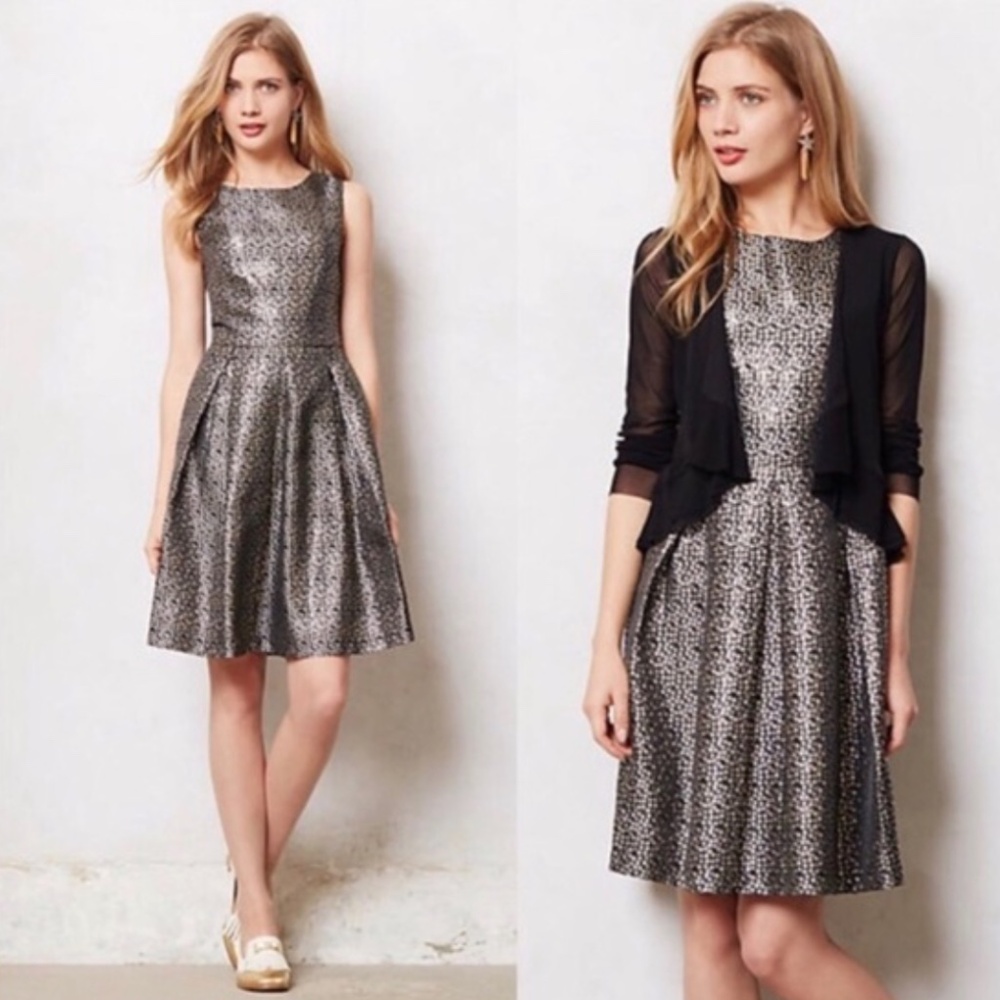 Metallic Jacquard Anthropologie Cocktail Dress
